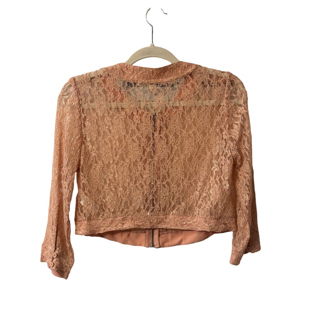 XXI Lace Cropped Jacket Lightweight Button Detail Peach Size M - Picture 3 of 6